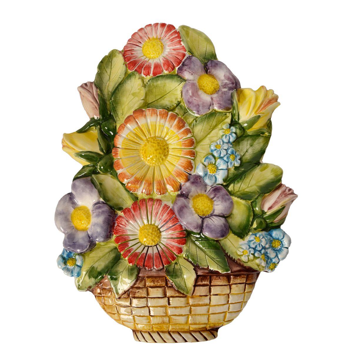 Настенный керамический декор "Корзина с цветами"