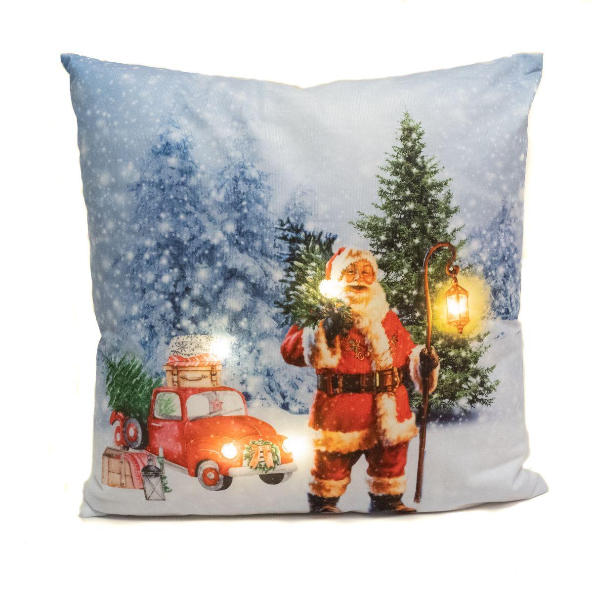 Подушка с электрической подсветкой "Санта с фонарем"