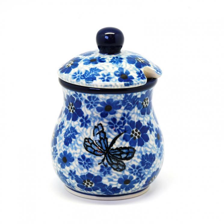 Баночка для меда с росписью из синих цветов "Стрекоза" Керамика Артистична - фото