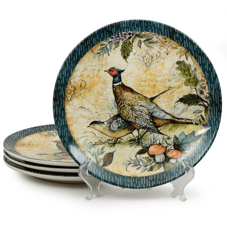 Набор из 4-х обеденных тарелок с изображением фазанов "Щедрый урожай" Certified International - фото