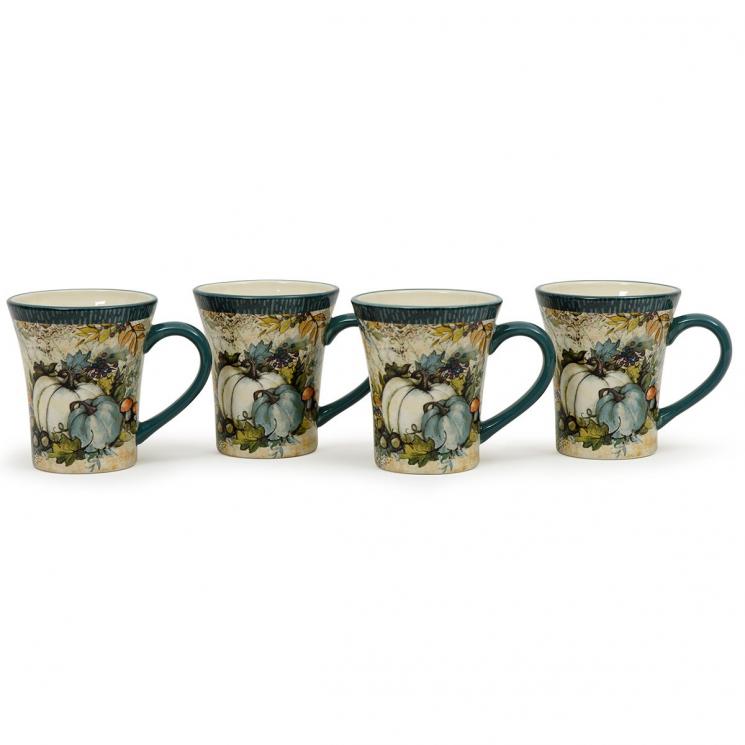 Набор керамических чайных чашек с синими ручками и каймой, 4 шт. "Щедрый урожай" Certified International - фото