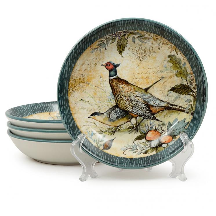 Суповые тарелки с изображением лесных птиц, набор 4 шт. "Щедрый урожай" Certified International - фото