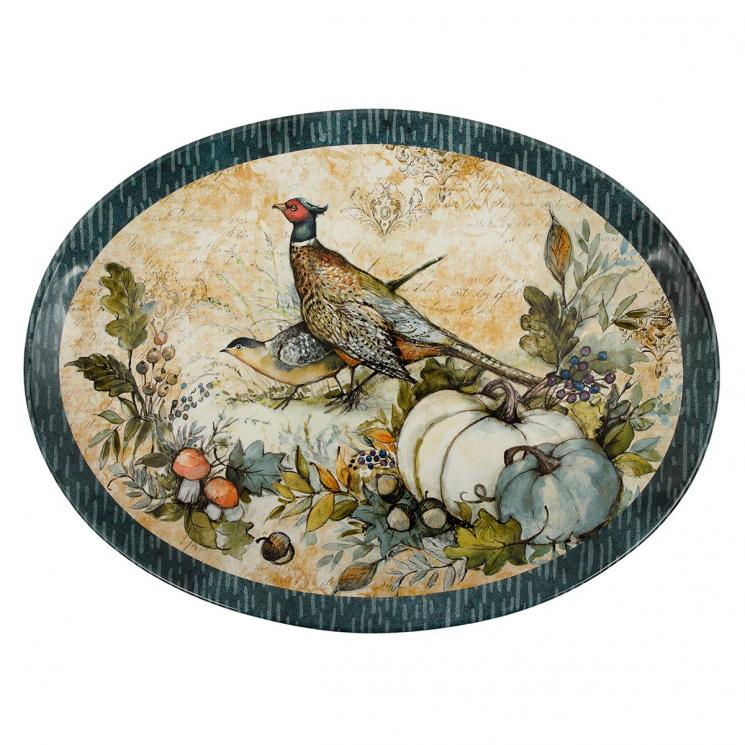 Большое овальное блюдо из керамики с изображением фазана "Щедрый урожай" Certified International - фото
