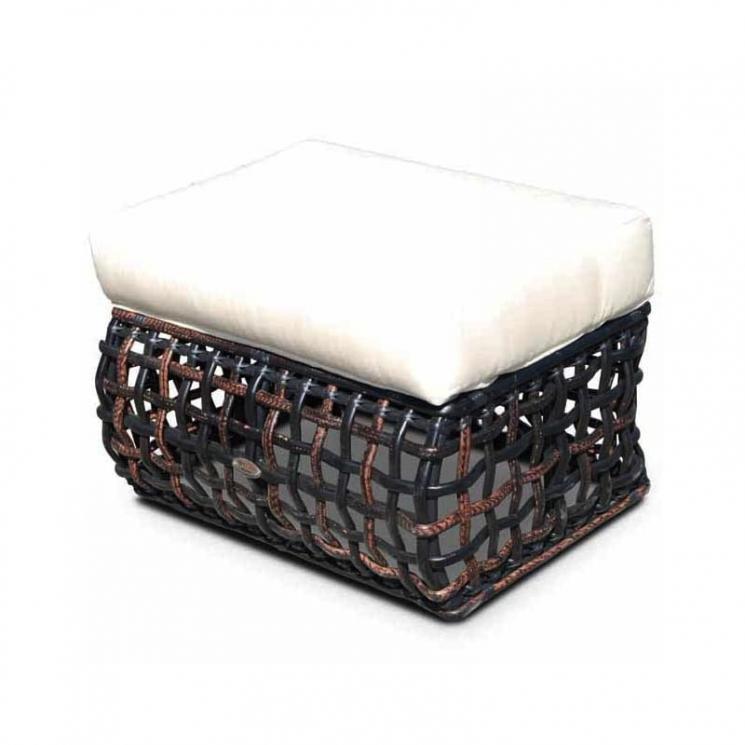 Темный пуф с плетеной основой из техноротанга и мягкой подушкой Dynasty Skyline Design - фото