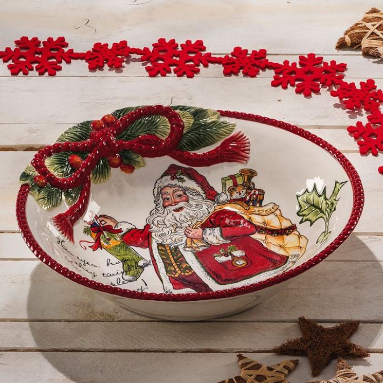 Роскошный праздничный салатник с изображением Деда Мороза Fitz and Floyd - фото