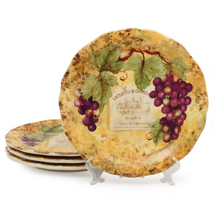 Набор из 4-х обеденных тарелок с изображением виноградной грозди "Солнце в бокале" Certified International - фото