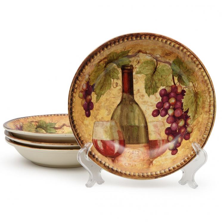 Набор из 4-х бежевых тарелок для супа с винными натюрмортами "Солнце в бокале" Certified International - фото
