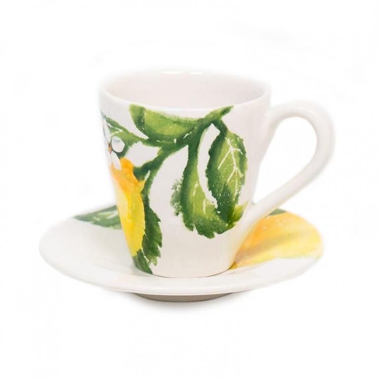 Чашка чайная с блюдцем из коллекции столовой керамики "Солнечный лимон" Villa Grazia - фото