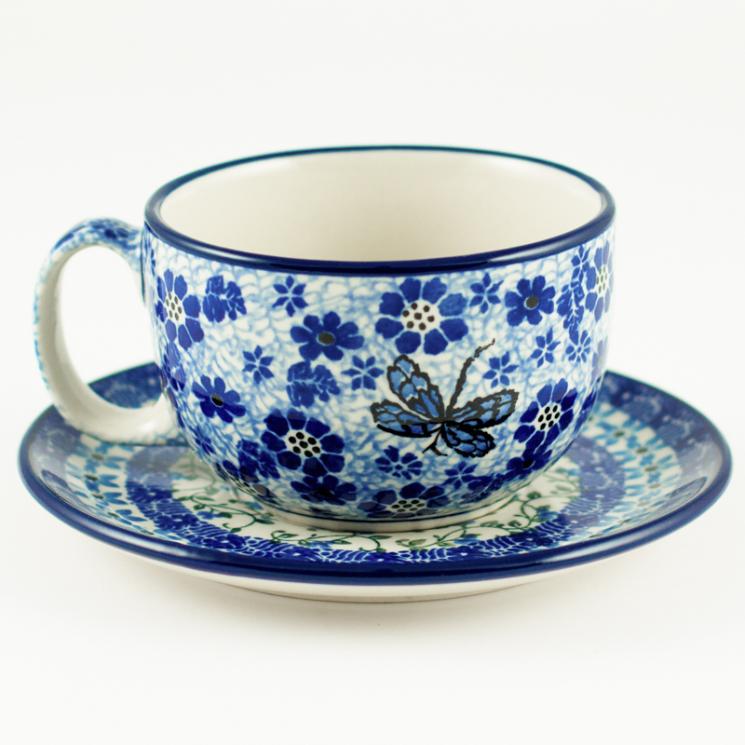 Узорная чайная чашка с блюдцем "Стрекоза" Керамика Артистична - фото