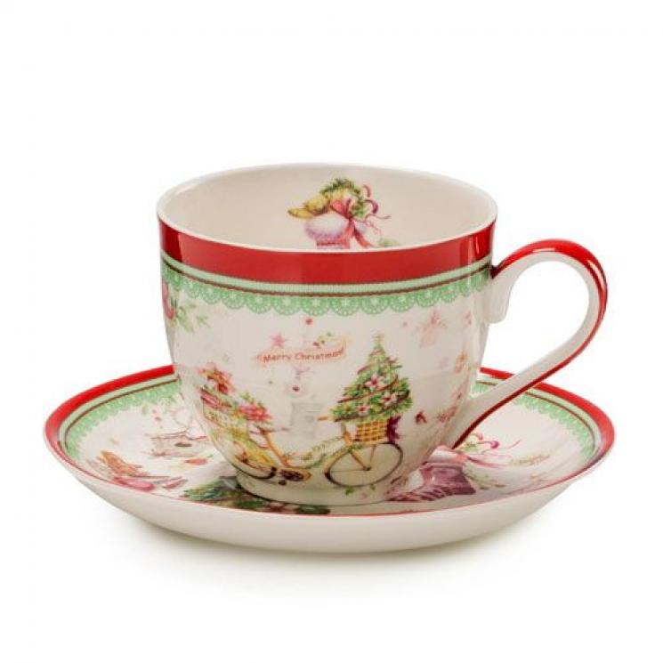 Подарочный комплект из 2х чайных чашек с блюдцем «Теплые поздравления» Palais Royal - фото