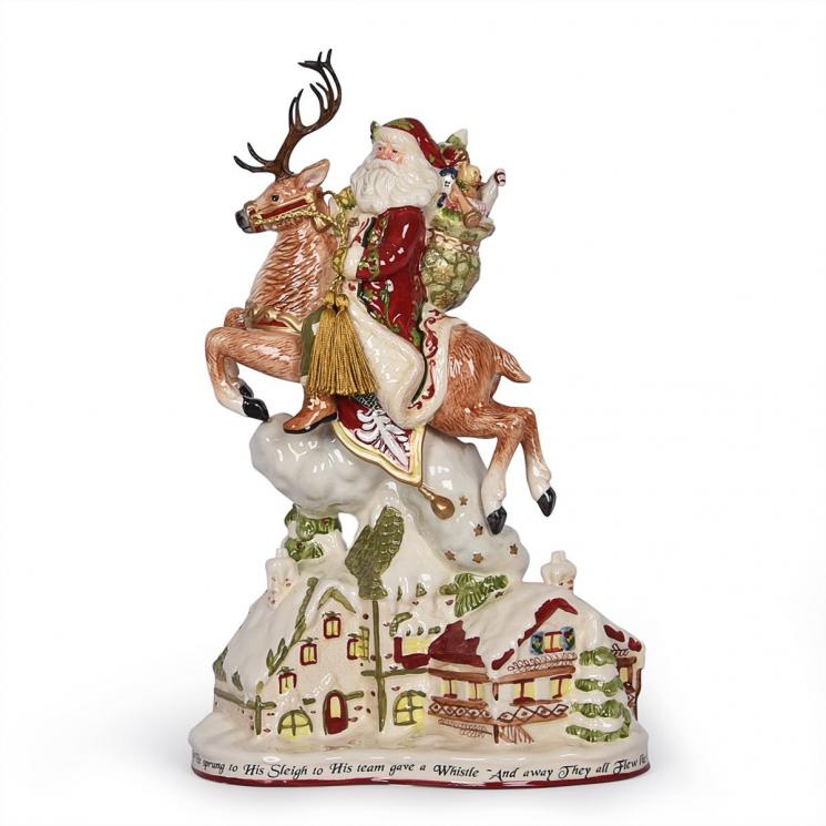 Новогодняя статуэтка из керамики в виде скачущего на олене Санты Fitz and Floyd - фото