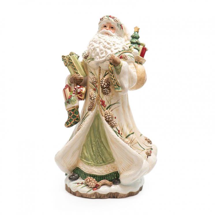Большая статуэтка Деда Мороза с подарками и декором в виде еловых шишек "Лесной мороз" Fitz and Floyd - фото