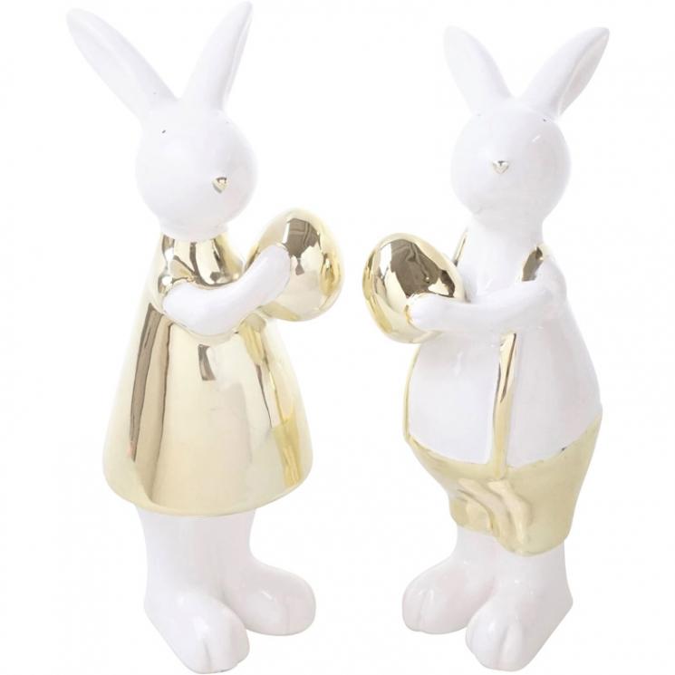 Две статуэтки пасхальных кроликов из серии керамики Golden shine HOFF Interieur - фото
