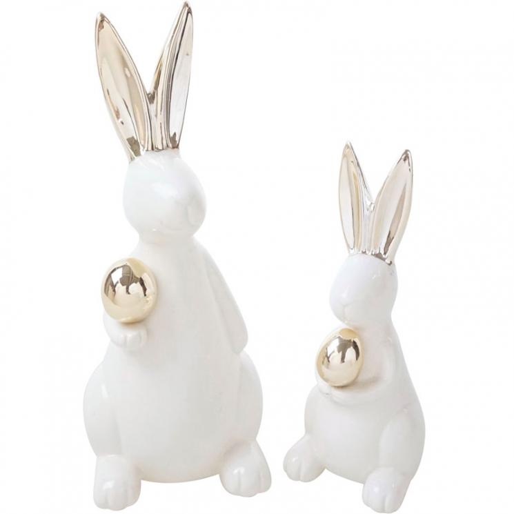 Комплект двух керамических статуэток пасхальных кроликов Golden shine HOFF Interieur - фото