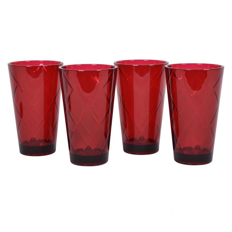 Набор больших стаканов из акрилового стекла рубинового цвета, 4 шт. "Алмазные грани" Certified International - фото
