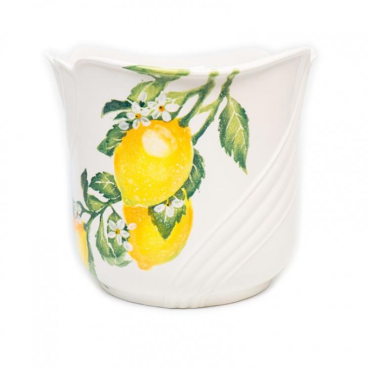 Цветочное кашпо из белой керамики с ярким рисунком "Солнечный лимон" Villa Grazia - фото