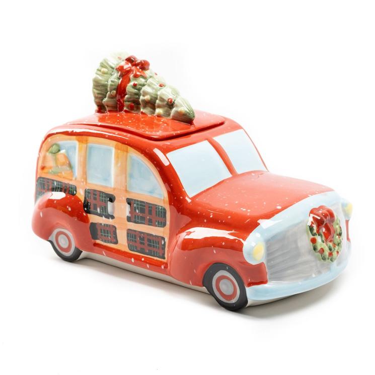 Емкость для хранения новогодний бисквитник из керамики "Автомобиль с ёлкой" Certified International - фото