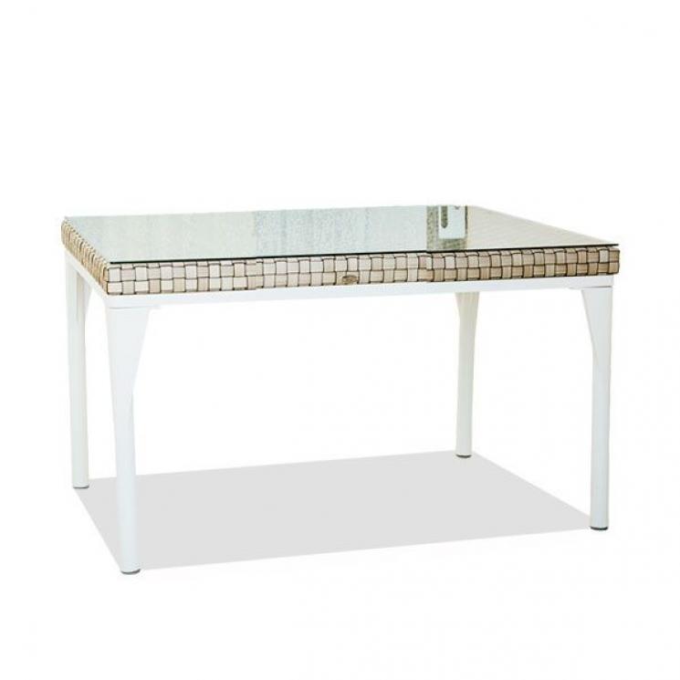 Квадратный плетеный обеденный стол со стеклянной столешницей Brafta Skyline Design - фото