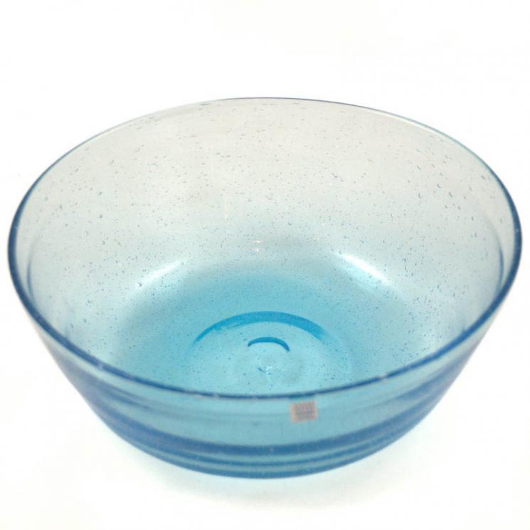 Прозрачный стеклянный салатник голубого цвета с пузырьками воздуха Matisse Comtesse Milano - фото