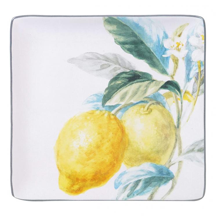 Квадратное керамическое блюдо с крупным изображением цитрусов "Спелый лимон" Certified International - фото