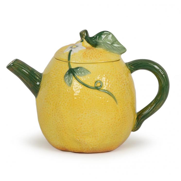 Керамический заварник желто-зеленого цвета с объемным декором "Спелый лимон" Certified International - фото