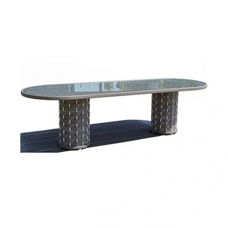Обеденный стол из техноротанга со стеклянной столешницей Strips Skyline Design - фото