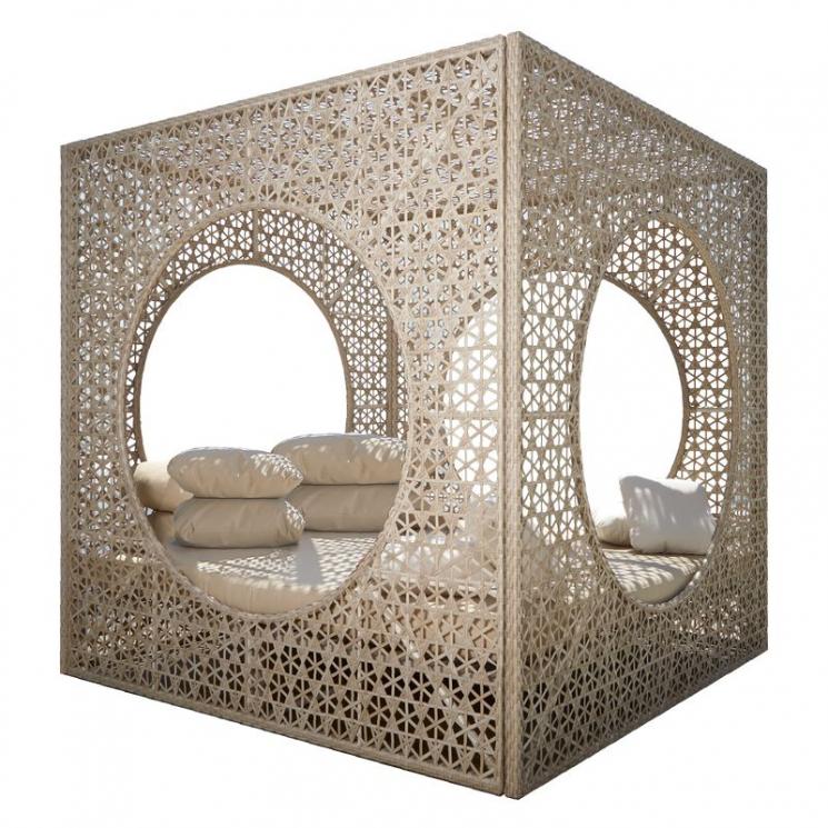 Плетеный лаунж-диван с мягким матрасом для отдыха на террасе Cube Skyline Design - фото