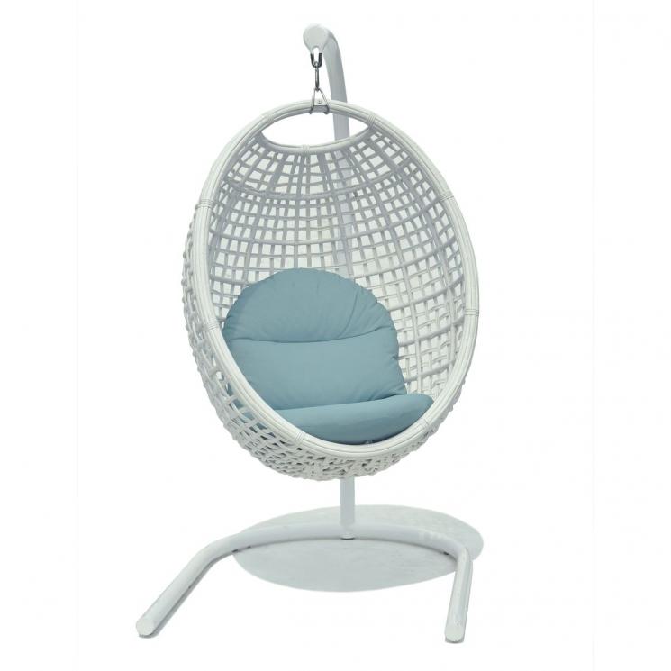 Подвесное кресло на стойке из искусственного ротанга белого цвета Dynasty Skyline Design - фото