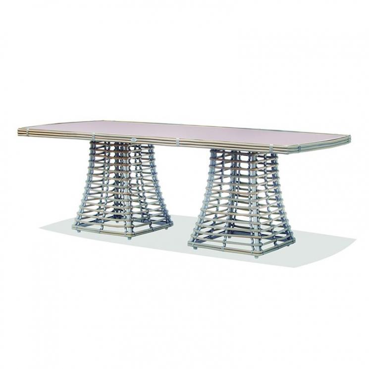 Прямоугольный обеденный стол из техноротанга со стеклянной столешницей Ruby Skyline Design - фото