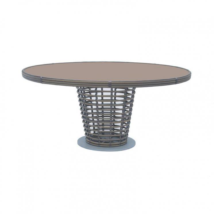 Плетеный круглый обеденный стол со стеклянной столешницей Ruby Skyline Design - фото