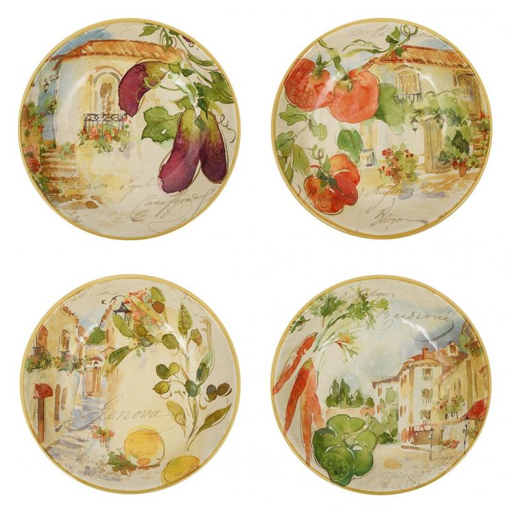 Набор из 4-х керамических суповых тарелок с акварельными пейзажами "Римские каникулы" Certified International - фото