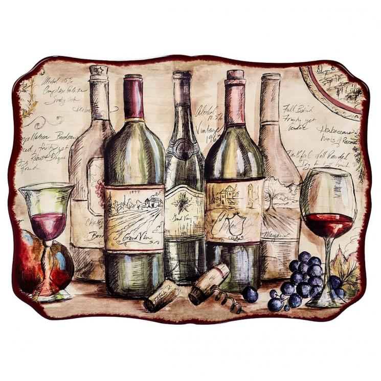 Керамическое прямоугольное блюдо с рисунком на винную тематику "Секреты виноделов" Certified International - фото