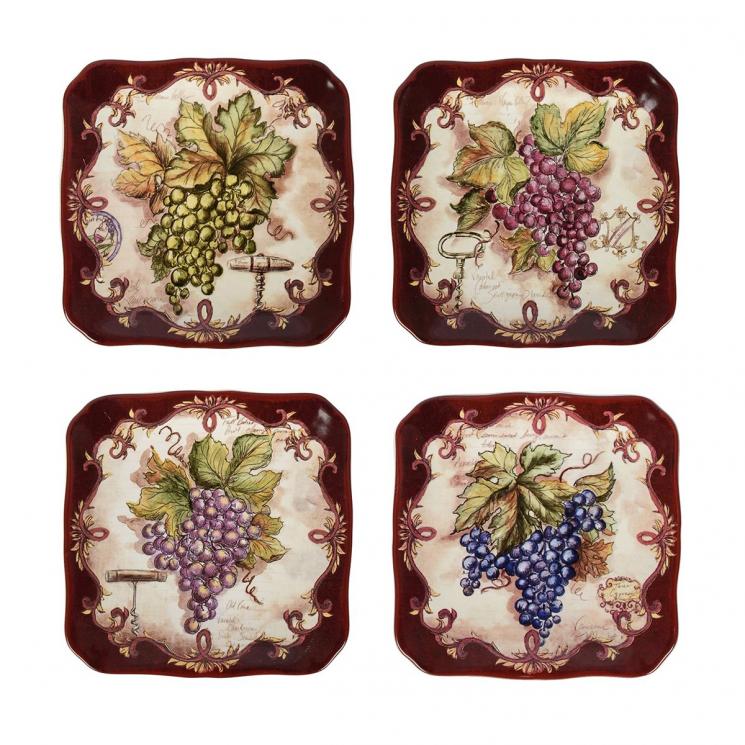 Квадратные десертные тарелки из керамики с волнистым краем, 4 шт. "Секреты виноделов" Certified International - фото
