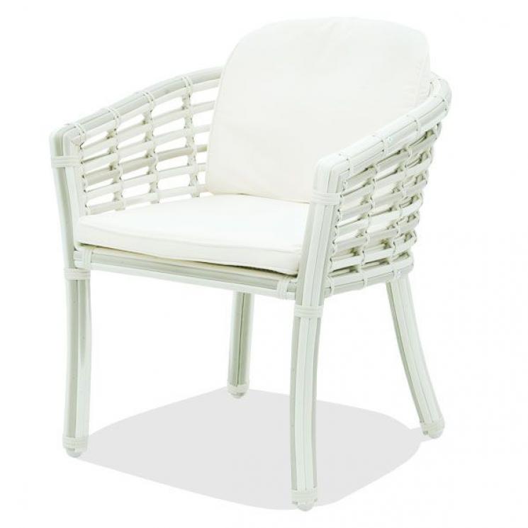Белое плетеное обеденное кресло из техноротанга с мягкой подушкой Villa Skyline Design - фото