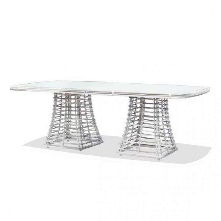 Белый прямоугольный обеденный стол из ротанга со стеклянной столешницей Villa Skyline Design - фото