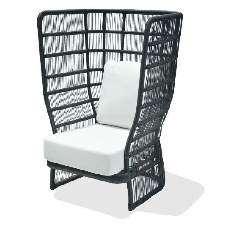 Черное балконное кресло с узорным плетением и белым мягким сиденьем SPA Skyline Design - фото