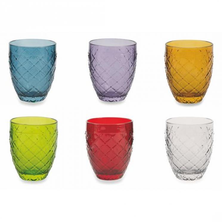 Набор стаканов разных цветов из стекла с рельефным декором, 6 шт. Villa d'Este - фото