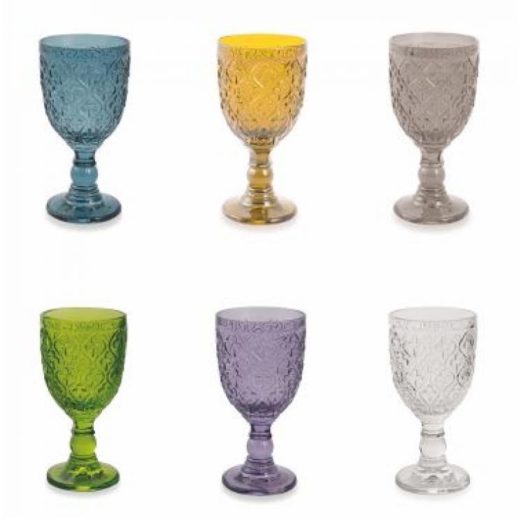 Набор винных бокалов из цветного стекла с фактурным рисунком, 6 шт. Villa d'Este - фото