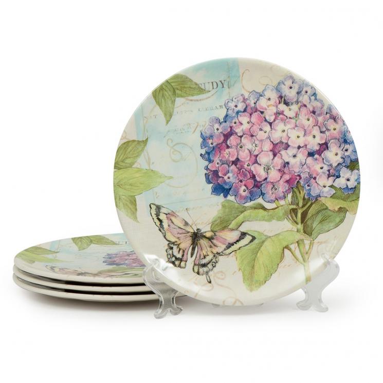 Набор из 4-х салатных тарелок из меламина с рисунком лиловых цветов "Сад гортензий" Certified International - фото