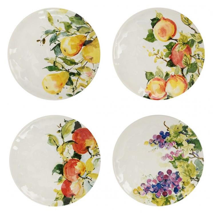 Салатные тарелки из керамики с акварельными рисунками, 4 шт. "Фруктовый нектар" Certified International - фото