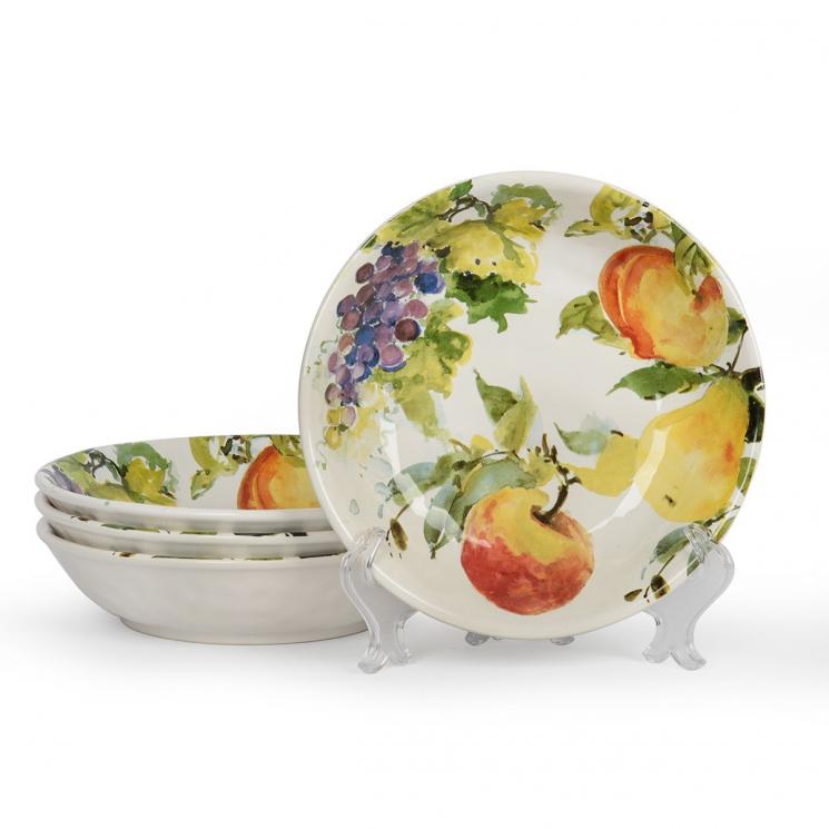 Набор суповых тарелок из керамики с изображением спелых плодов 4 шт. "Фруктовый нектар" Certified International - фото
