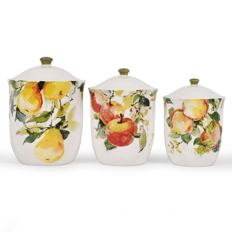 Емкости для хранения с рисунком персиков, яблок и груш, набор 3 шт. "Фруктовый нектар" Certified International - фото