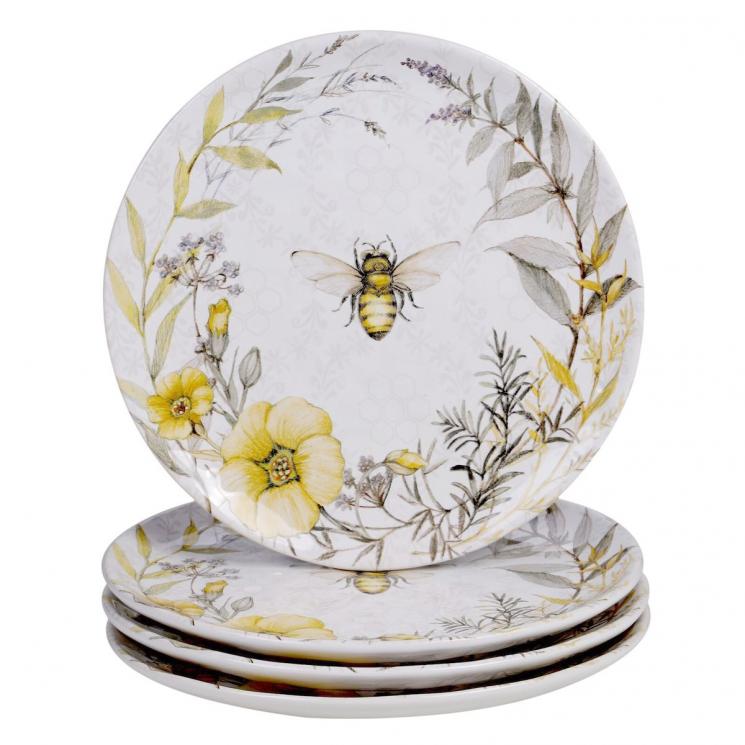 Набор обеденных тарелок с рисунком цветов и пчелы, 4 шт. "Сладкий мед" Certified International - фото