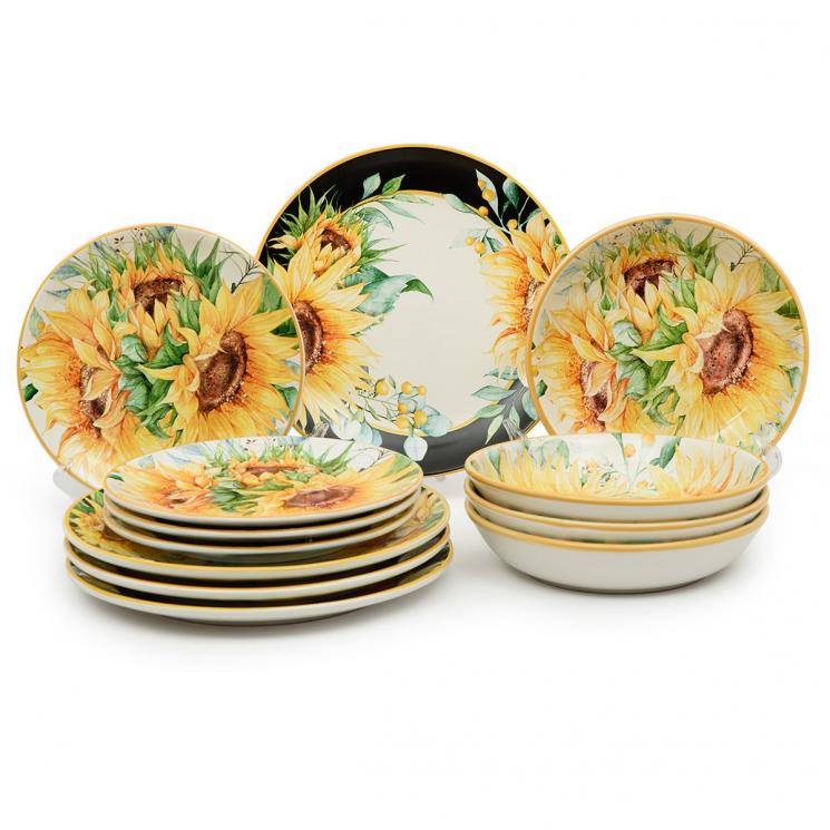 Столовый сервиз с тарелками для супа на 4 персоны с цветочными рисунками "Букет подсолнухов" Certified International - фото