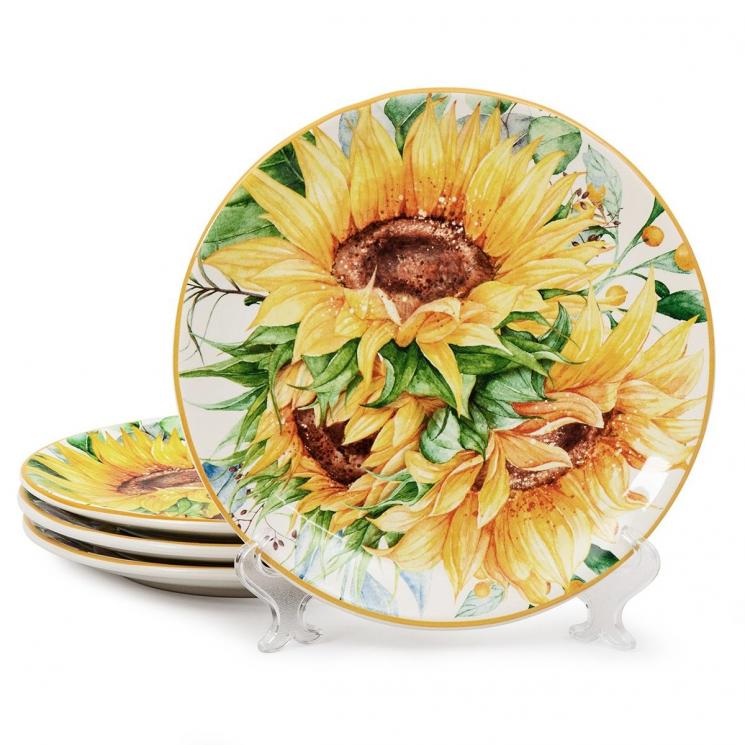 Керамические тарелки для салата с изображением пышных цветов, 4 шт. "Букет подсолнухов" Certified International - фото