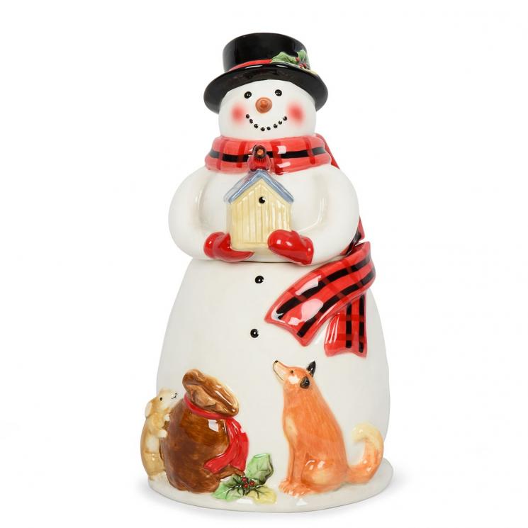 Праздничный фигурный бисквитник из керамики с ручной росписью "Рождество со снеговиком" Certified International - фото