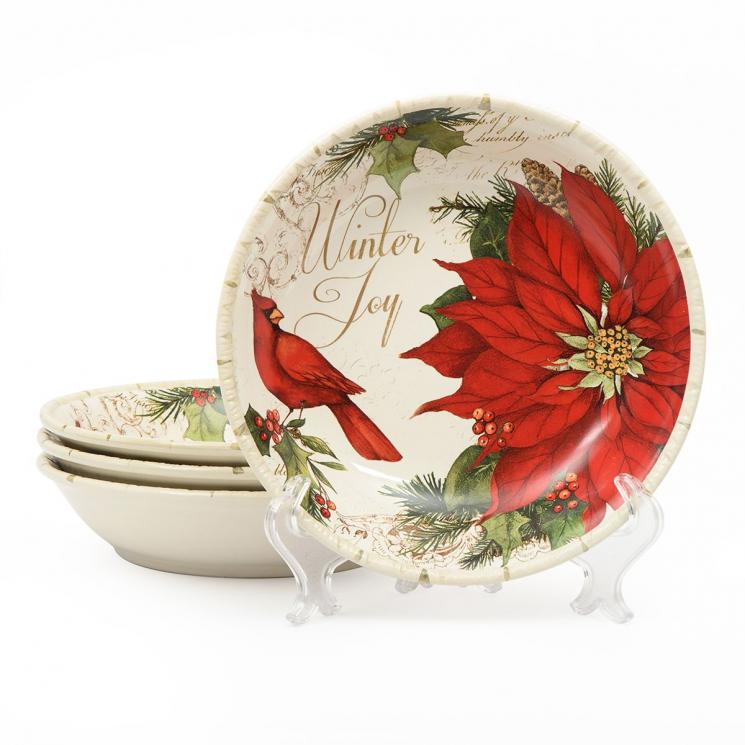 Рождественские тарелки для супа из прочной керамики набор 4 шт. "Зимний сад" Certified International - фото