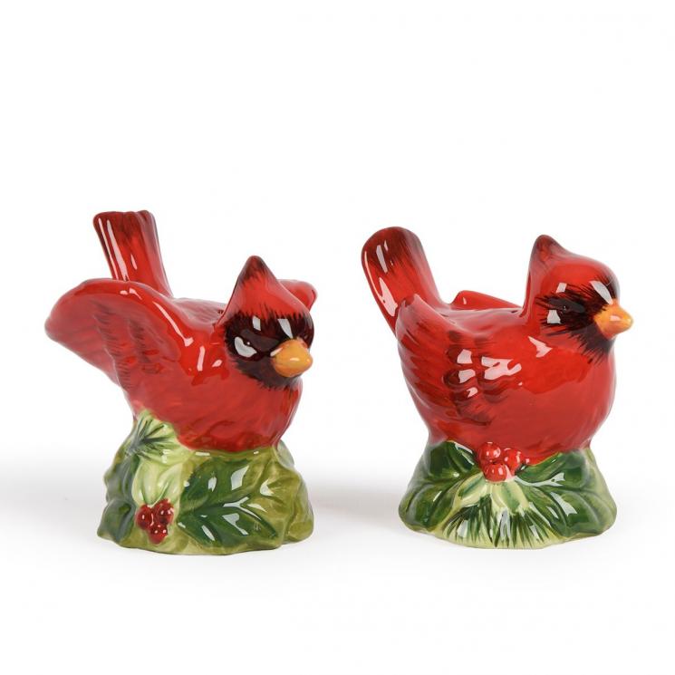 Подарочный новогодний набор для соли и перца в виде птиц красного кардинала "Зимний сад" Certified International - фото