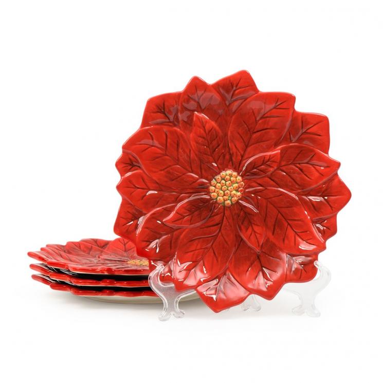Набор из 4-х праздничных тарелок в виде цветка пуансеттии "Зимний сад" Certified International - фото
