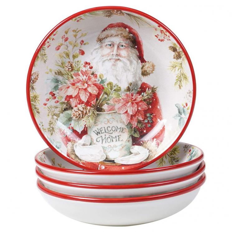 Набор керамических суповых тарелок с Санта Клаусом «Рождественская сказка» 4 шт. Certified International - фото